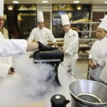 Kitchen staff using liquid nitrogen